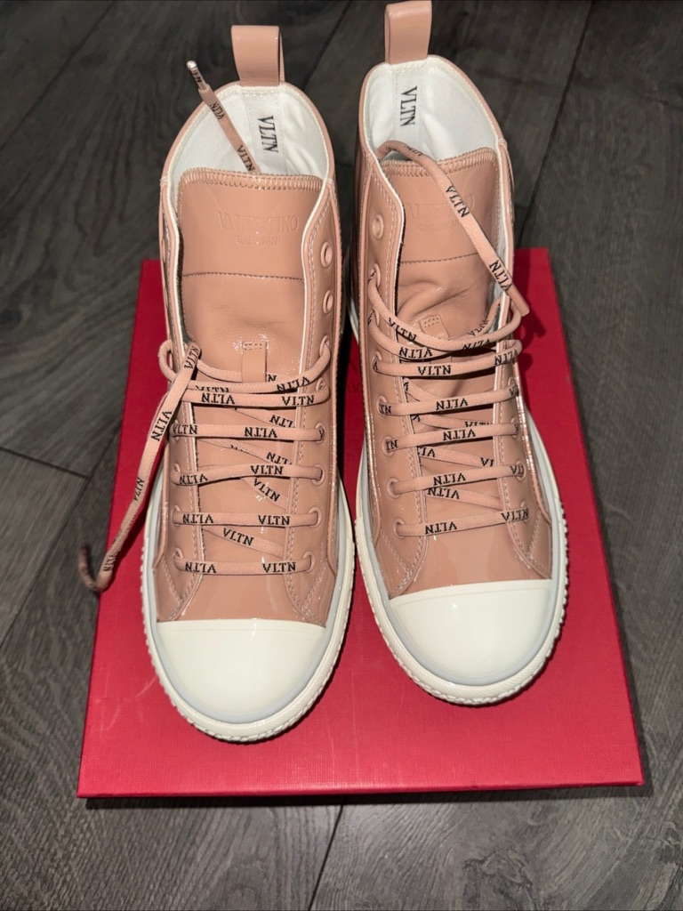 Valentino Garavani Blush Pink High-Top Leather Sneakers With Vltn Laces